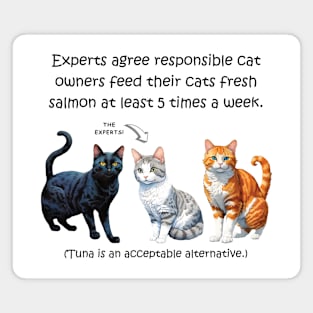 Experts agree responsible cat owners feed their cats fresh salmon at least 5 times a week - funny watercolour cat design Magnet